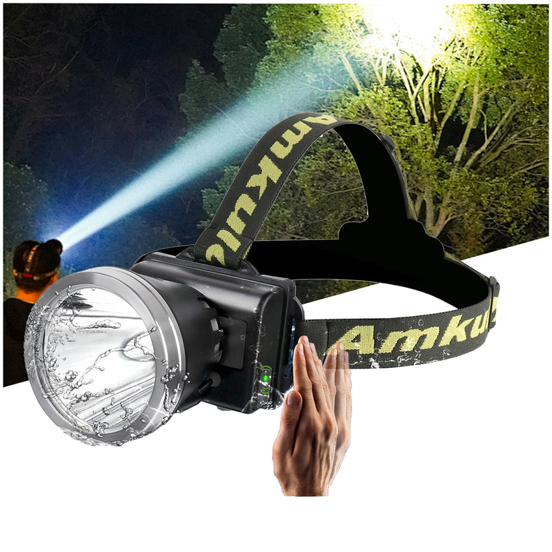 Super Bright Headlamp,USB C Led Rechargeable Head Lamp, Waterproof Headlight for Forehead-72H Battery Life, 90°adjustable Sensor Headlamps Flashlight for Outdoor Hunting,Camping,Fishing(500m Beam) 5200mAh