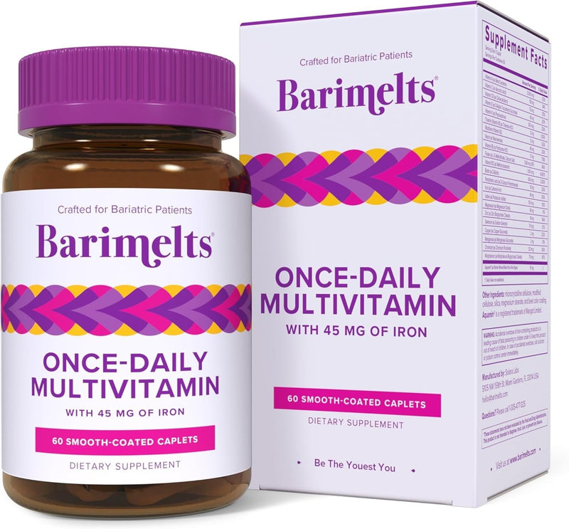 BariMelts Once Daily Bariatric Multivitamin with Iron, 60 Easy-Swallow Caplets (2-Month Supply), Multivitamin for Women, Multimineral Complex, Supports Nutrition After Bariatric Surgery 60 Count (Pack of 1)