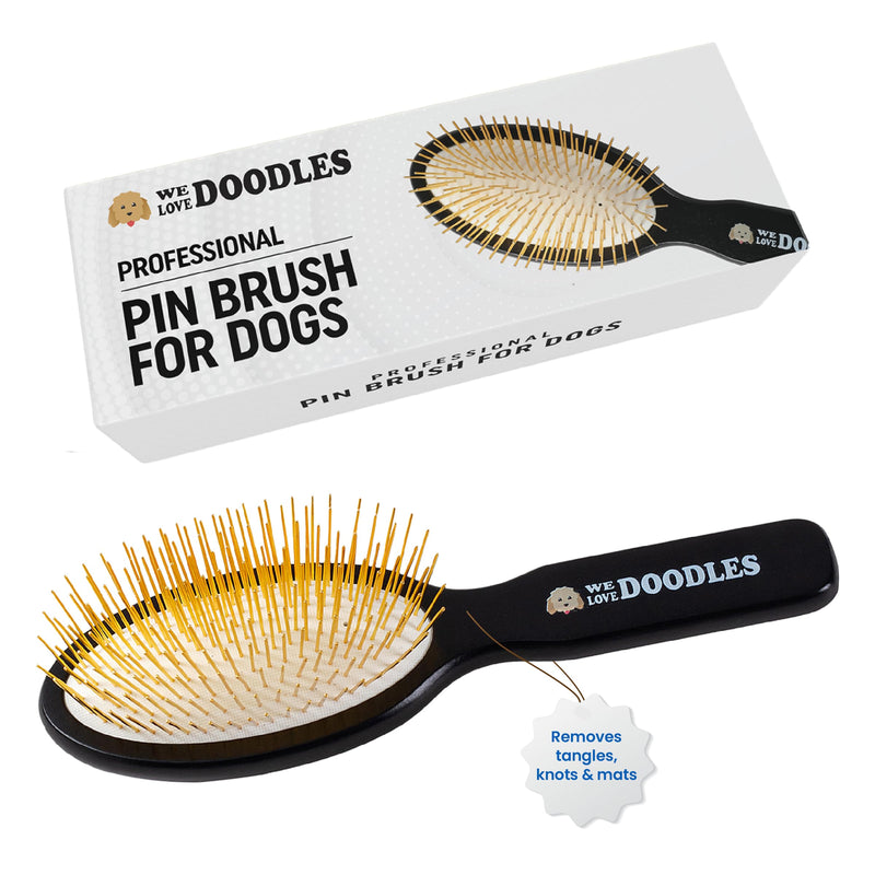 Pet Grooming Detangler Pin Dog Brush For Shedding and Removing Loose Fur, Lightweight Beech Wood with Gold Plated Pins for Long Hair [We Love Doodles] - BeesActive Australia