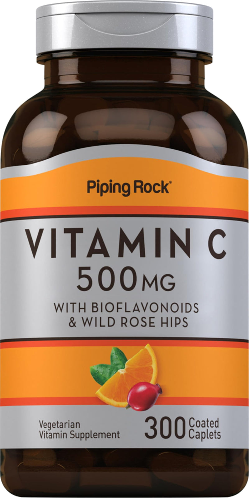 Piping Rock Vitamin C 500mg | 300 Caplets | Supplement for Women and Men | with Rose HIPS and Bioflavonoids | Vegetarian, Non-GMO, Gluten Free