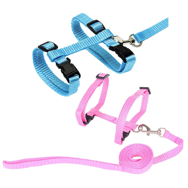 2 Pcs Adjustable Bunny Rabbit Harness with Leash Cat Puppy Walking Harness Leash Pet Harness Leash for Pigs Hamster Small Animals Pink and Light Blue