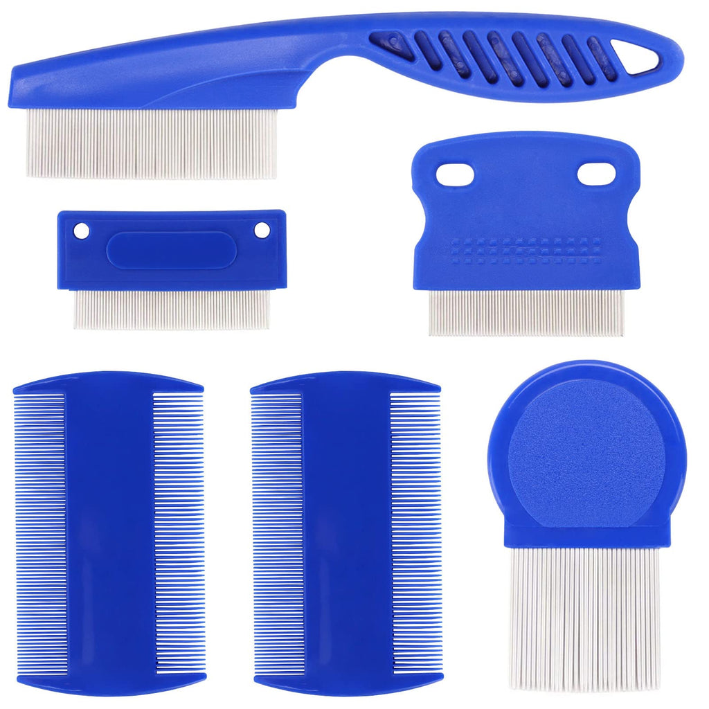 6 Pack Flea Lice Comb for Dogs Cats, Pet Tear Stain Remover Grooming Comb with Rounded Metal Teeth for Small, Medium & Large Pets, Blue 6-Pack