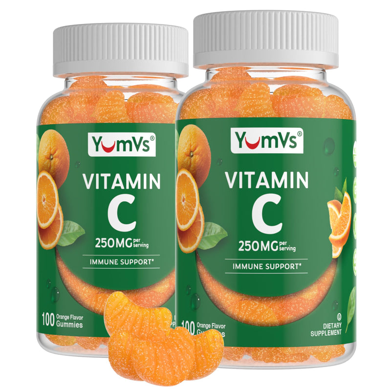 YumVs Vitamin C Gummies for Adults - 250 mg Orange Flavored Vitamin C Gummy - Vitamin C Chewable Immune Gummies for Adults - Immune Support Supplement - Kosher, Halal, Gluten Free (200 Count), 2 Pack 100 Count (Pack of 2)