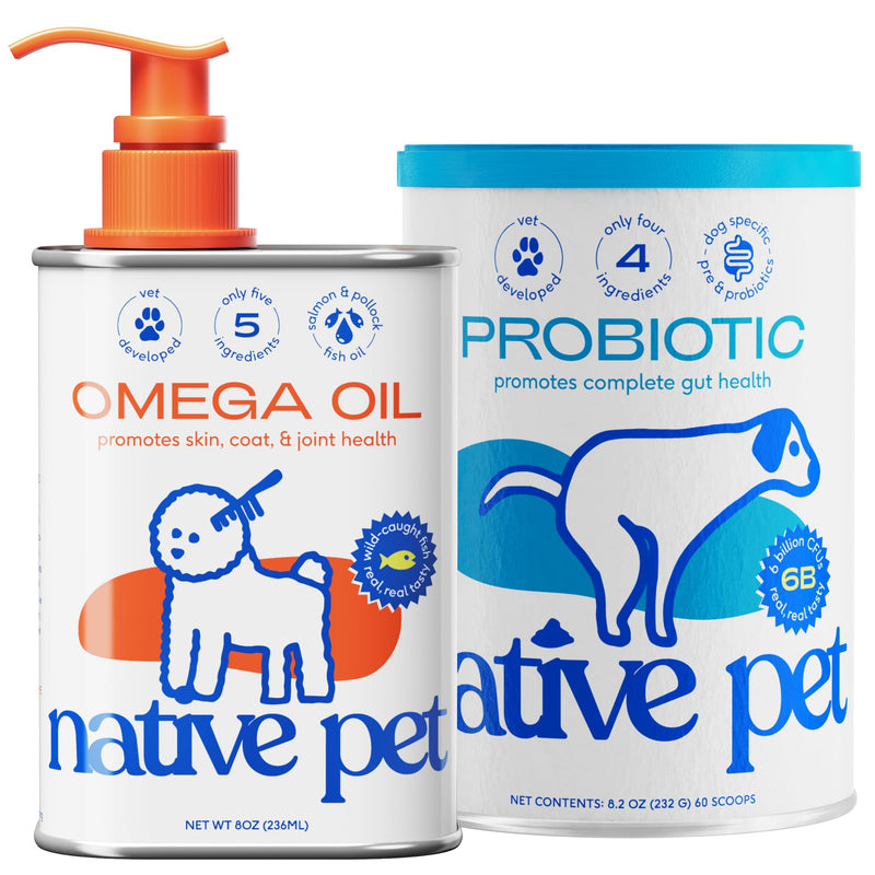 Native Pet Probiotic for Dogs & Omega Oil for Dogs| Vet Created Probiotic Powder for Dogs for Digestive Issues | 8 Oz. Omega Oil & 8 Oz. Probiotic - PawsPlanet Australia