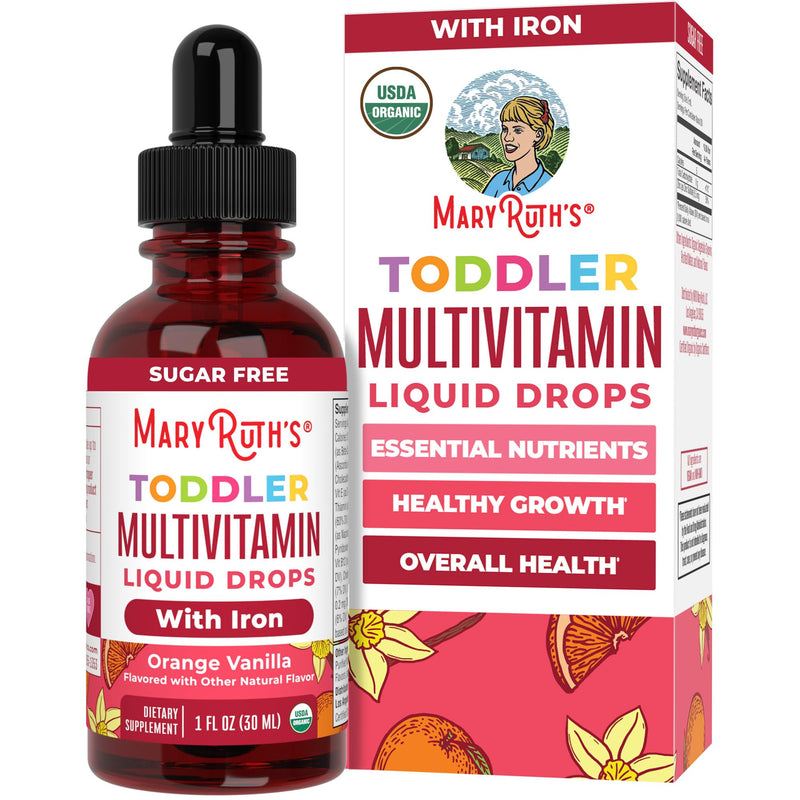 MaryRuth's Organic Toddler Multivitamin Drops with Iron, Vegan, 30 Servings | USDA Organic, Immune Support, Bone Health, Growth & Development, Overall Wellness Cocomelon Todder Multi + Iron