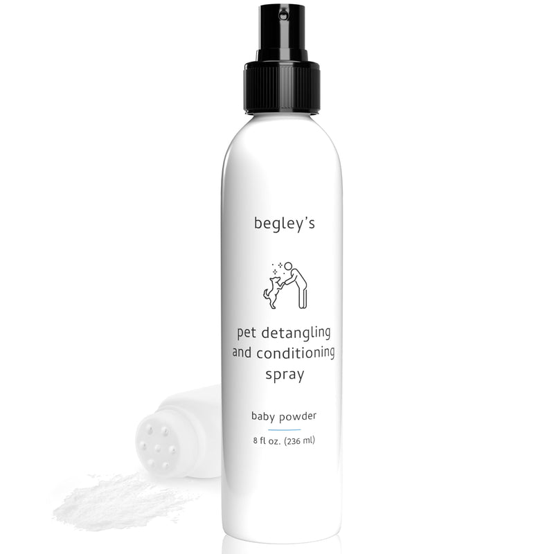 Begley's Pet Detangling Spray - Premium Essential Oil Scented Detangler Spray for Dogs, Puppies & Cats - Dog Leave in Conditioner Spray - Dematting Spray for Dogs & Pets - 8 oz, Baby Powder 8 Fl Oz (Pack of 1) - BeesActive Australia