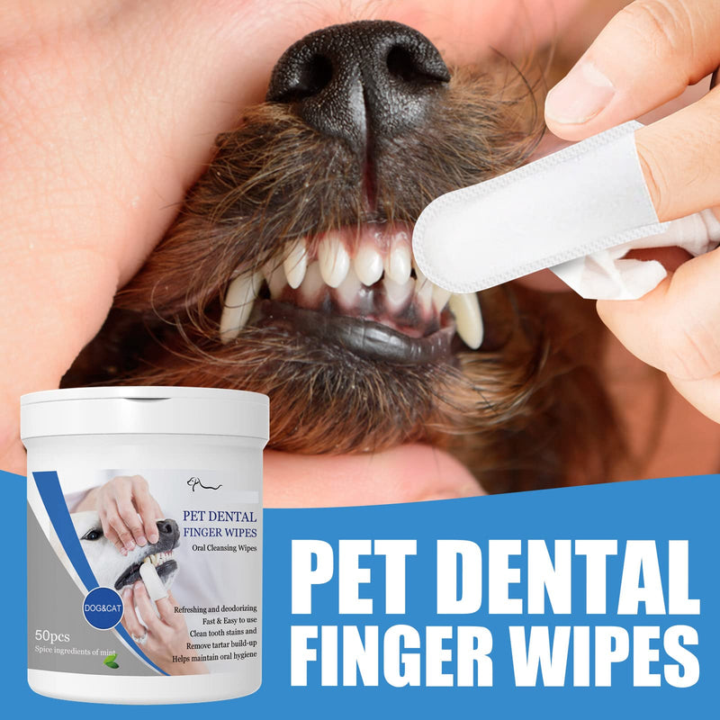Pet Dental Finger Wipes, Oral Cleansing Teeth Care Finger Cots Wipes Pads for Dogs and Cats, Optimize Oral Health, Reduces Plaque, Freshen Breath - 50 Wipes - PawsPlanet Australia