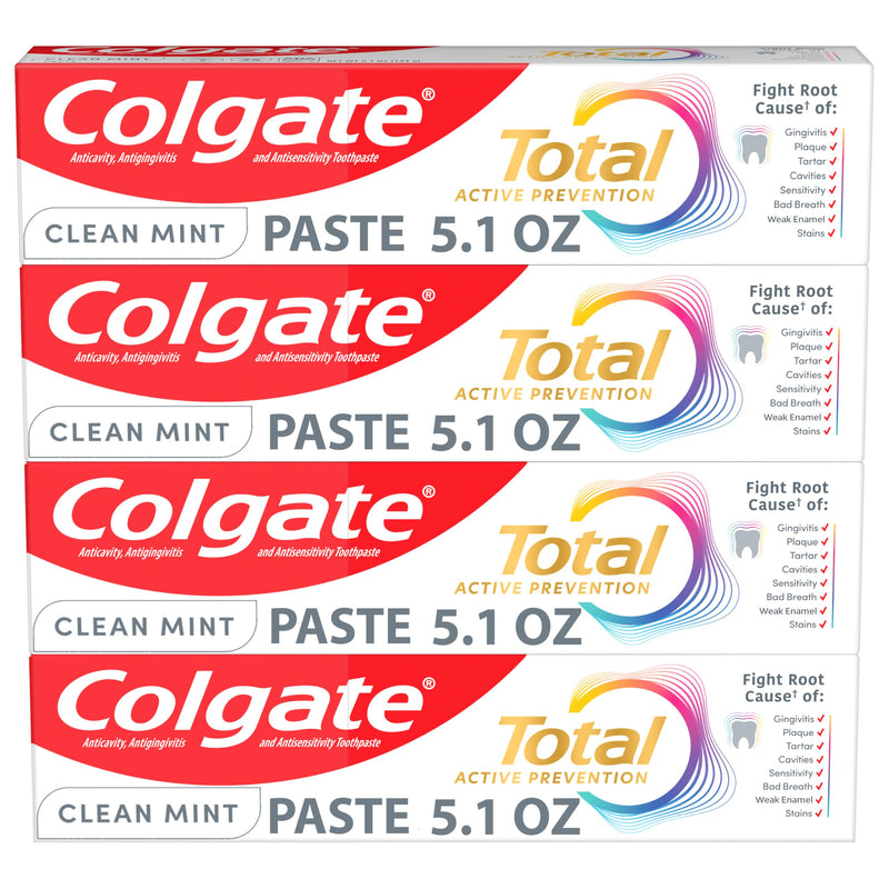 Colgate Total Fluoride Toothpaste, Clean Mint, 4 Pack, 5.1 oz 5.1 Ounce (Pack of 4)