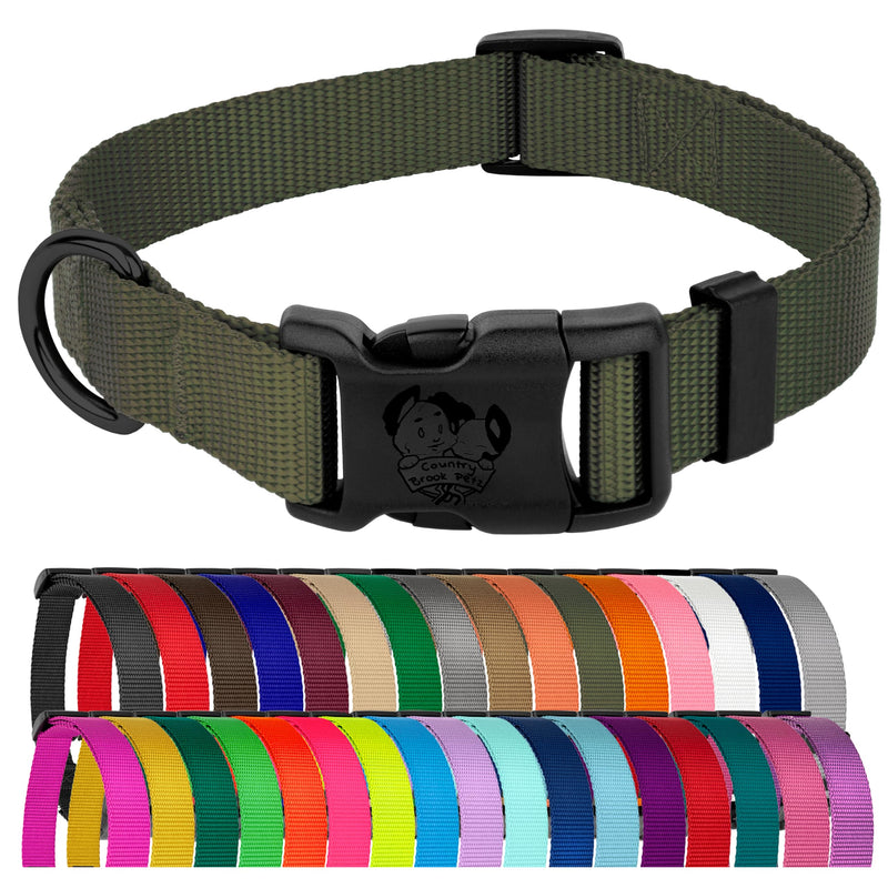 Country Brook Petz - American-Made Dog Collar for Large, Medium, and Small Dogs and Puppies - Deluxe Heavy Duty Nylon in 33 Dazzling Colors (Large, 1 Inch Wide, Dark Olive Drab) Large (Pack of 1) - BeesActive Australia