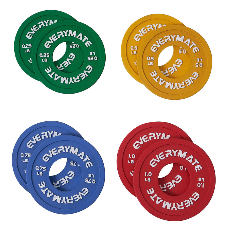 EVERYMATE Rubber Fractional Weight Plates Set of 8 Micro Weight Plate Pair of 0.25LB 0.5LB 0.75LB 1 LB for Olympic Barbells for Strength Training Micro Plates Weight Plate Fractional Plates Set of 8