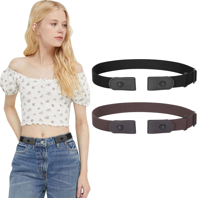WERFORU No Buckle Belt for Women and Men Buckle Free Belt Plus Size for Jeans Pants 2 Pack/3 Pack/4 Pack 08-black+coffee(no Nickle/Metal) Pants Size 34"-48" - BeesActive Australia