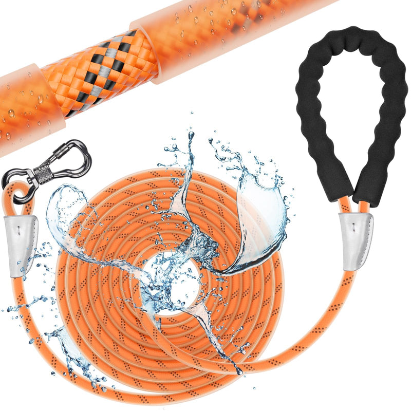 X XBEN Heavy Duty Dog Leash, Upgraded Standard PVC 10FT Waterproof Lead with Swivel Lockable Hook & Reflective Area, Pet Long Rope for Outside Snow Walking Training Yard for Small Medium Large Dogs Orange 10FT*1/3" - BeesActive Australia
