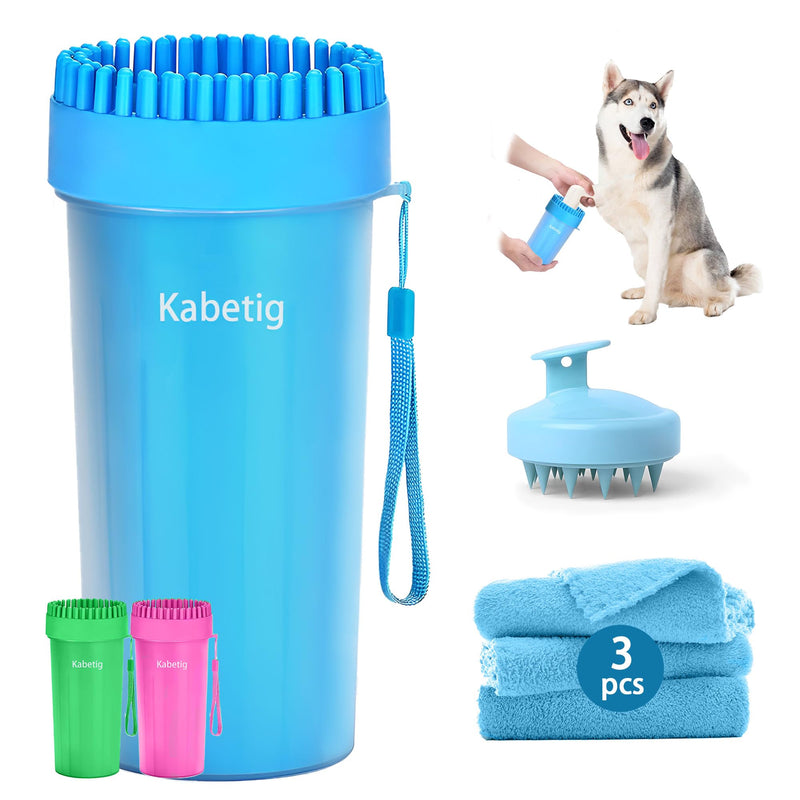 Large/Extra Large Dog Paw Washer for Dogs - Big Pet Foot Cleaner Cup with L/XL Size for Larger Breeds Large(3Towels&Brush) Blue - BeesActive Australia
