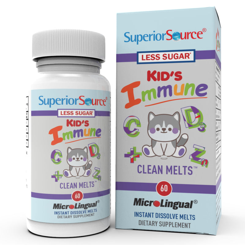 Superior Source Kid's Immune Clean Melts - Immunity Support Supplement - Contains Vitamin C, Vitamin D3, Zinc & Elderberry Extract - Non-GMO & Gluten-Free - 60 MicroLingual Dissolvable Tablets