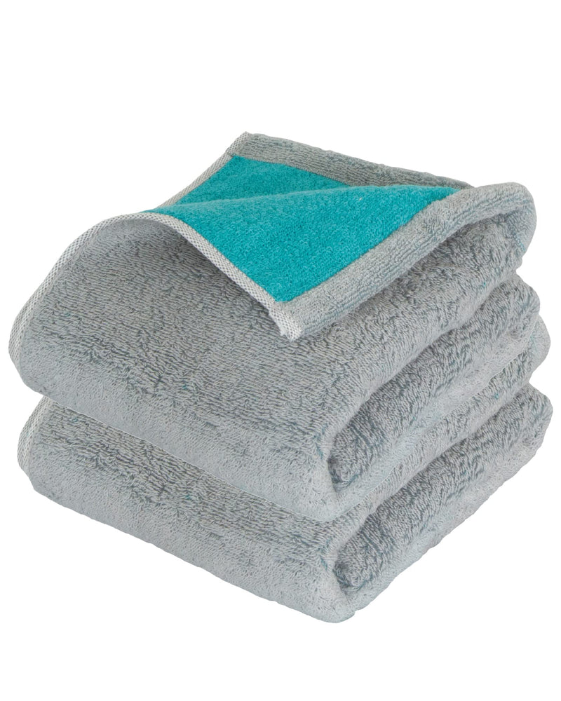 Imabari Towel Riversible Small Bath Towel Made in Japan Set of 2 Thick Absorbent Quick-Dry 100% (Small Bath Towel, Gray x Turquoise) - BeesActive Australia