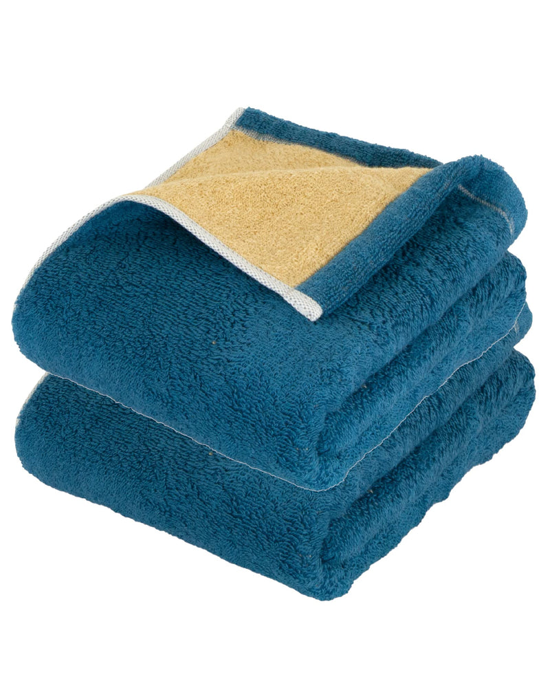 Imabari Towel Riversible Small Bath Towel Made in Japan Set of 2 Thick Absorbent Quick-Dry 100% (Small Bath Towel, Navy×Beige) - BeesActive Australia