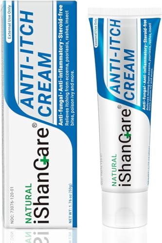 ishancare Anti Itch Soothing Cream Extra Strength Skin Itch Relief Ointment, for Full Body Itching Caused by Seasonal Changes, Dermatitis, Eczema, Rash, Psoriasis, Hives, Bites, Poison Ivy, 1.76 oz 1.76 Ounce (Pack of 1)