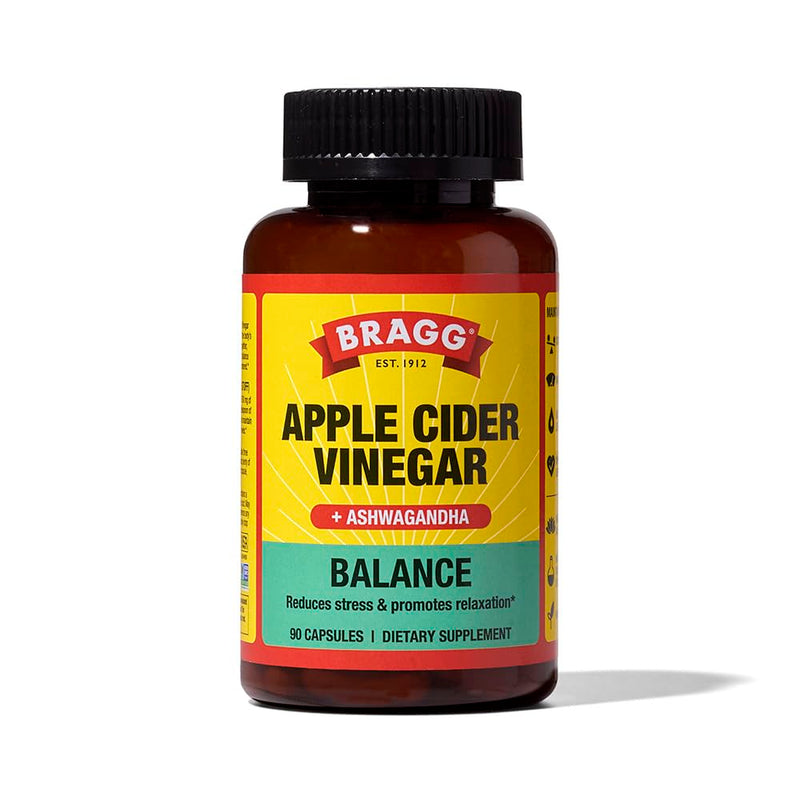 Bragg Daily Balance Apple Cider Vinegar and Sensoril Ashwagandha Capsules - 750mg of Acetic Acid ‚Äì Energy & Weight Management Support - (90 Pills)