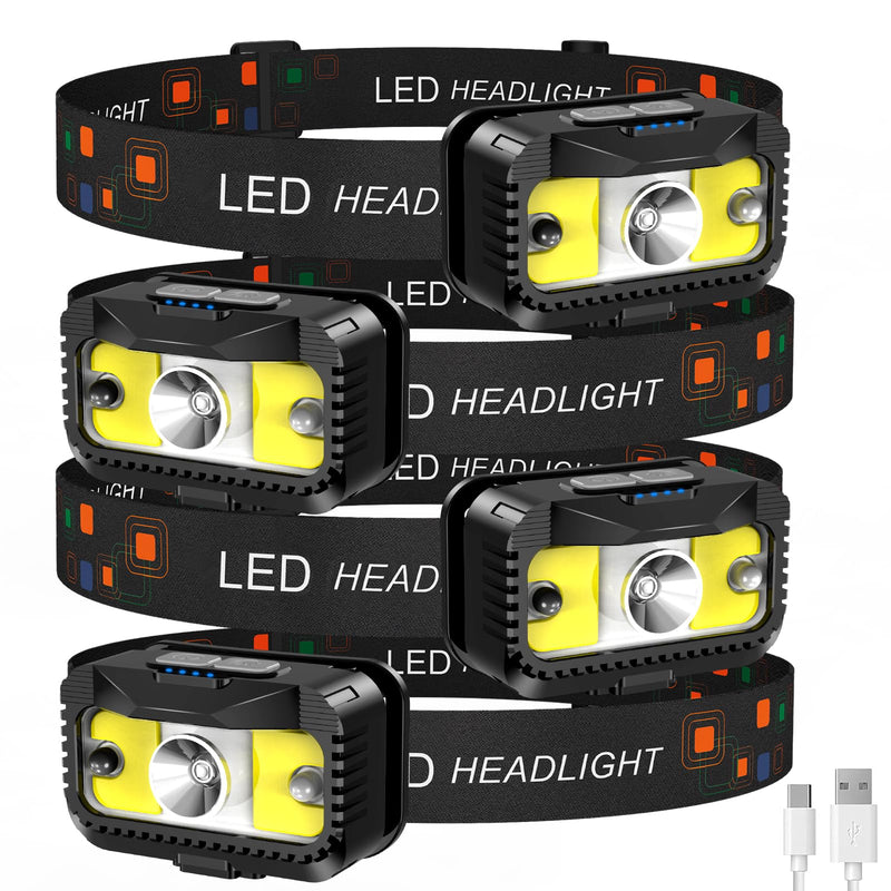 Headlamp Rechargeable, Ultra Bright LED Head Lamp Flashlight with White Red Light, Motion Sensor Waterproof Headlight,8 Modes Head Lights for Outdoor Camping Fishing Running-4 Pack 4 Packs