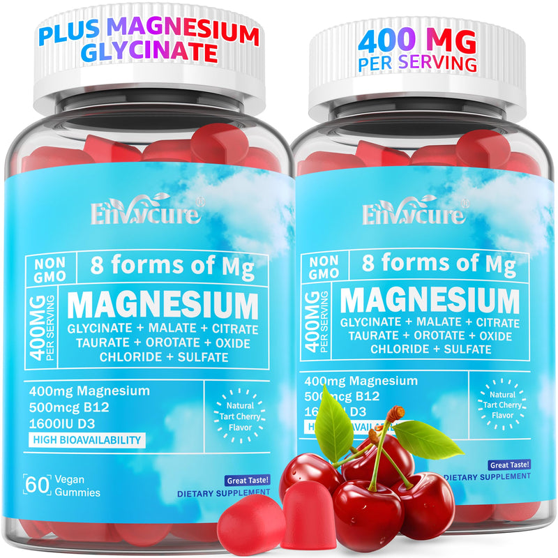 Magnesium Glycinate Complex Gummies 400mg + Ashwagandha | 8 Forms, 120Cts | Magnesium Supplement with Glycinate, Citrate, Malate & More, plus Vitamin D3 & B12, Supports Calm, Zzz & Mood, Vegan. 60 Count (Pack of 2)