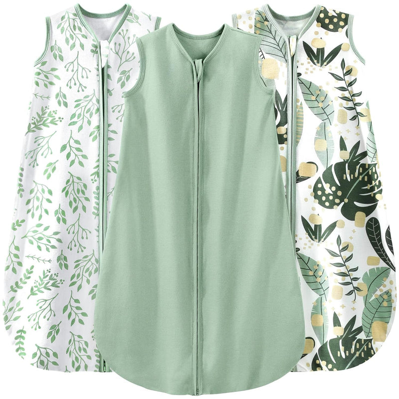 Yoofoss Baby Sleep Sack 0-6 Months Wearable Blanket for Babies 100% Cotton 2-Way Zipper TOG 0.5 Toddler Sleeping Sack 3 Pack, Comfy Lightweight Sleep Sacks Banana&leaf&green Small - BeesActive Australia