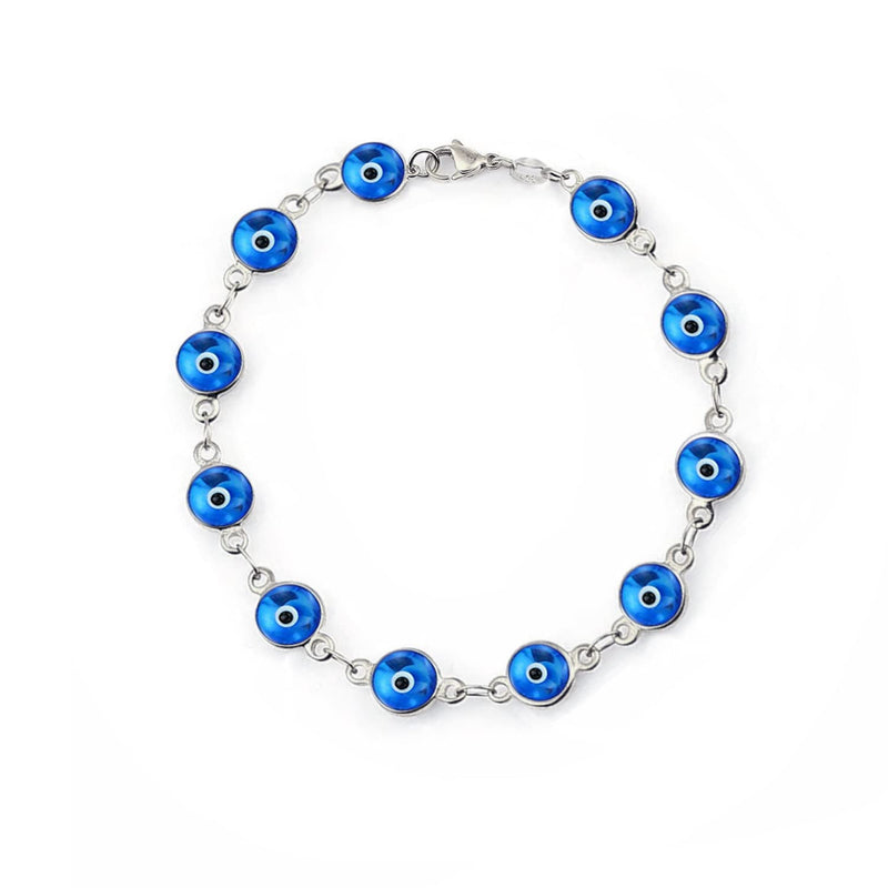 Savlano 925 Sterling Silver Glass Bead Evil Eye Bracelet - 7" inch Evil Eye Bracelet for Women & Girls Comes with Gift Box Blue - BeesActive Australia