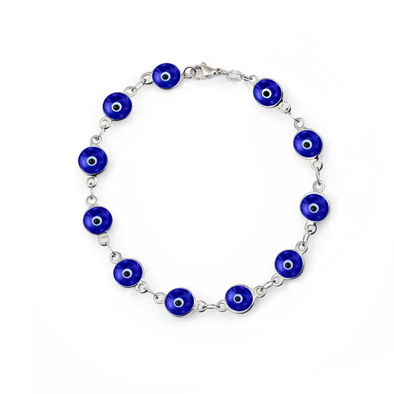 Savlano 925 Sterling Silver Glass Bead Evil Eye Bracelet - 7" inch Evil Eye Bracelet for Women & Girls Comes with Gift Box Navy - BeesActive Australia