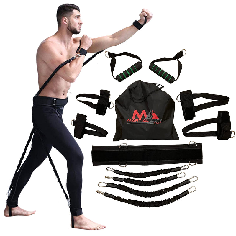 Boxing Resistance Bands for MMA Martial Arts Resistance Training at Home for Punches/Kicks, 150lbs Exercise Bands Full Body Fitness Workout to Enhance Explosive Power/Speed/Agility Black Color - BeesActive Australia