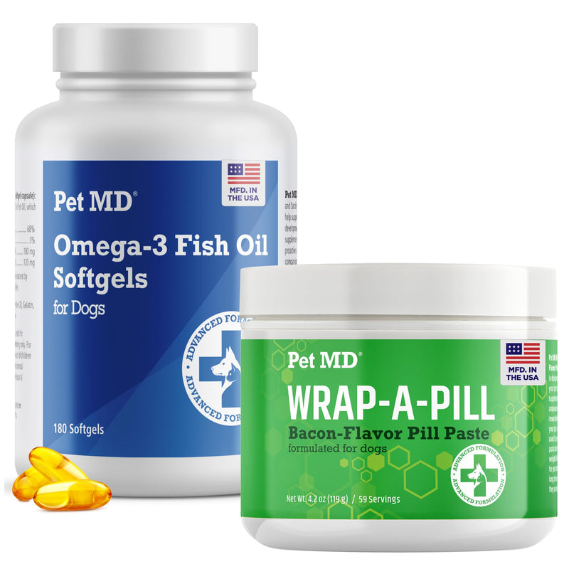 Pet MD Omega 3 Softgels & Wrap A Pill Bacon Flavor Pill Paste