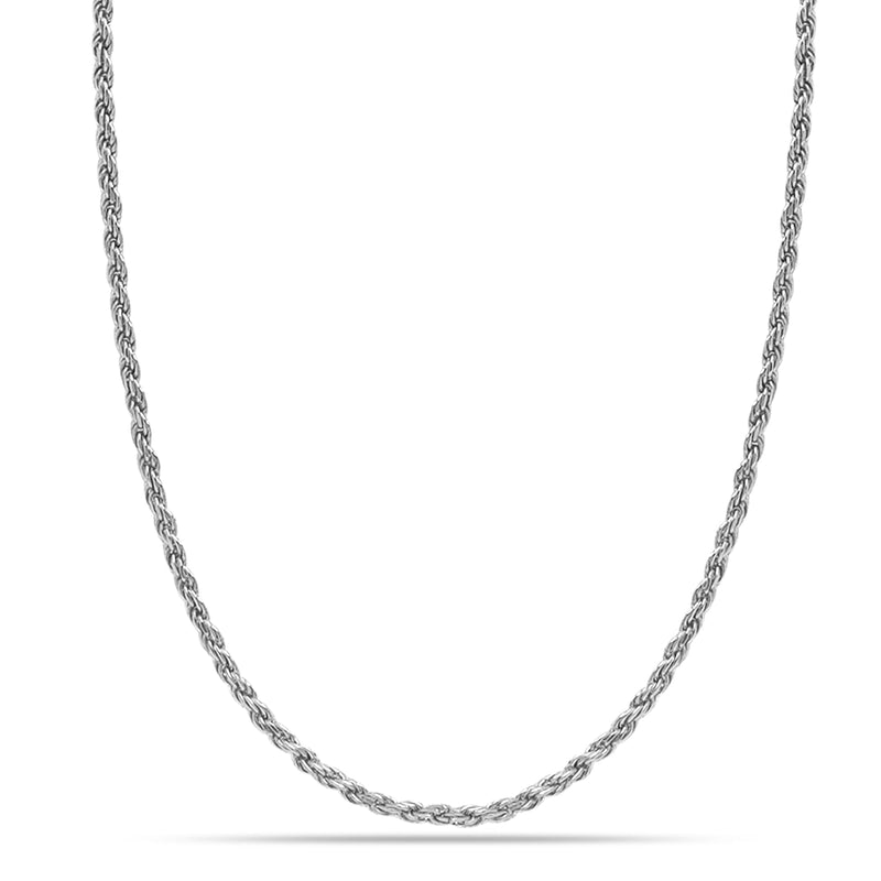 LeCalla Rhodium Plated Sterling Silver 2 MM, 3 MM Rope Chain Necklace for Women and Men (18, 20, 22, 24, 26 Inches) 925 Sterling Silver Chain Made in Italy with Lobster-Clasp 22.0 Inches - BeesActive Australia