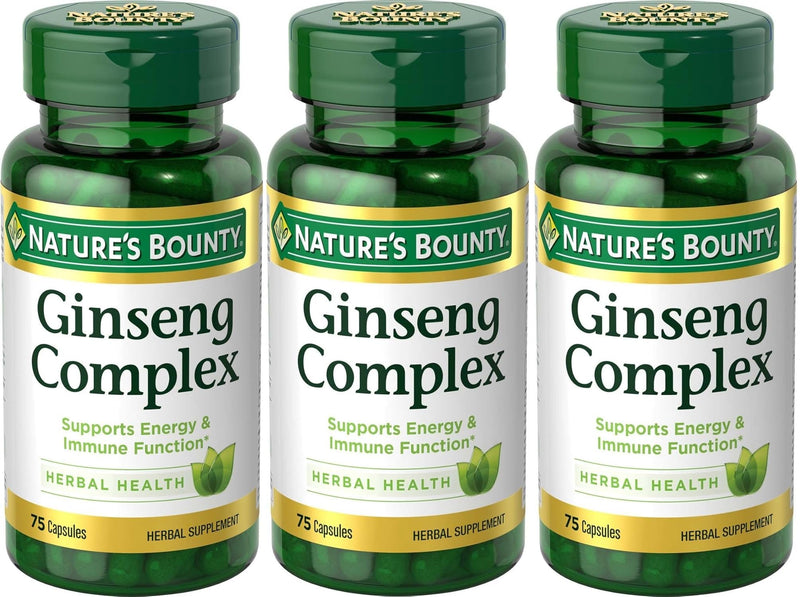 Nature's Bounty Ginseng Complex Herbal Health Capsules 75 ea (Pack of 3) Unflavoured 75 Count (Pack of 3)