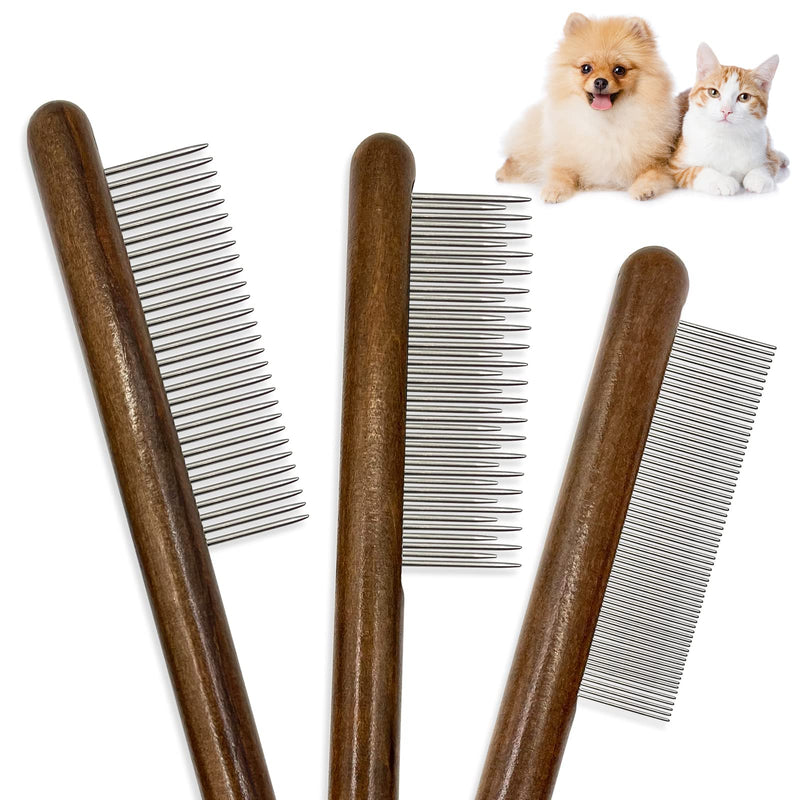 3 Pack Solid Wood Cat Combs,Flea Lice Comb with Rounded Stainless Steel Teeth for Cat Dog Rabbit Massage Removes Mats, Tangles and Loose Fur,Grooming Comb for Cat/Dog/Small Medium Pets 3PCS - BeesActive Australia