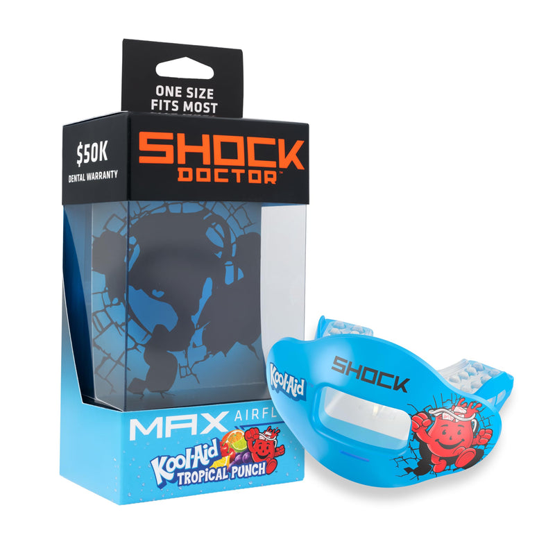 Shock Doctor Kool Aid Lip Guard Mouth Guard - Max Air Flow, Full Mouth Protection Compatible with Braces, Lip Guard, Instant Fit Mouthguard for Football, Hockey, Lacrosse Kool-aid Tropical Punch Adult