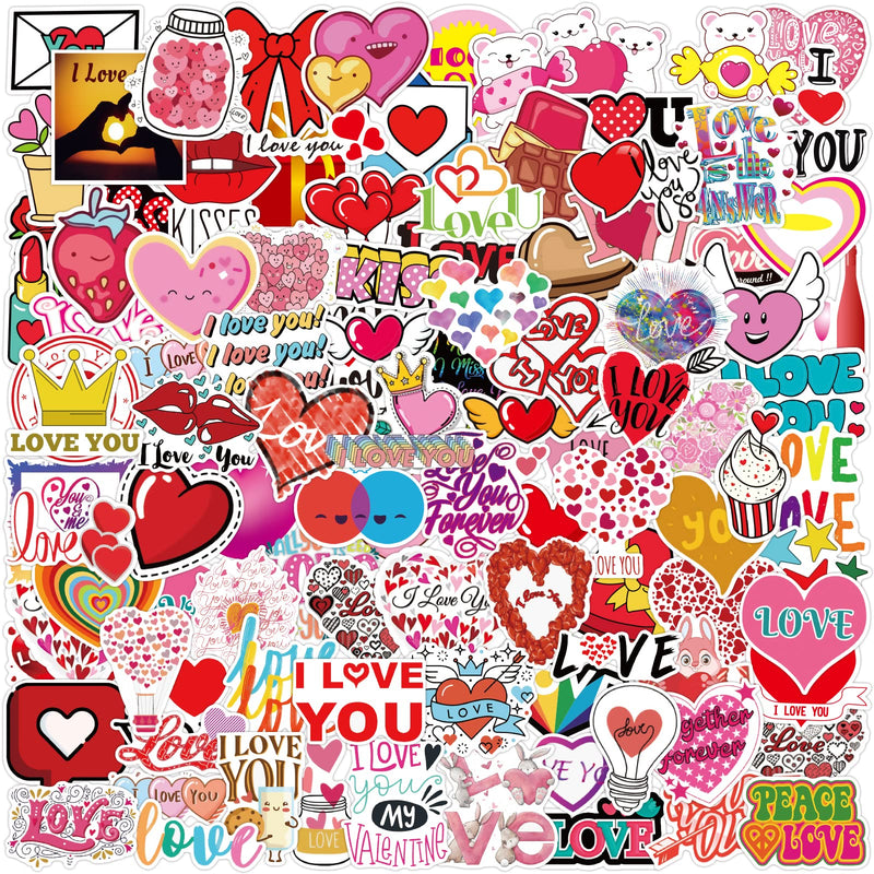 100PCS Valentine's Day Stickers Love Stickers, Love Heart Stickers Vinyl Waterproof Romantic Valentine Stickers for Laptops Gifts Water Bottles Scooters and Valentine's Day Wall Window Decorations Valentine's Day Stickers 1 - BeesActive Australia