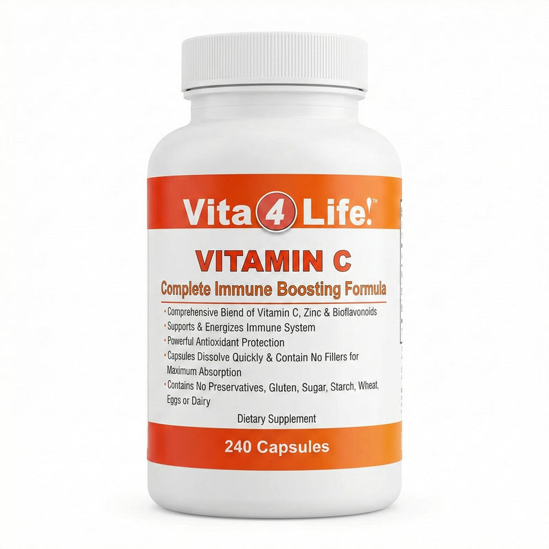 Vita4Life!® Vitamin C 1000mg with Zinc & Bioflavonoids - 240 Capsules - High Potency Immune Support, Antioxidant Protection - Non-GMO, Gluten Free - GMP Certified