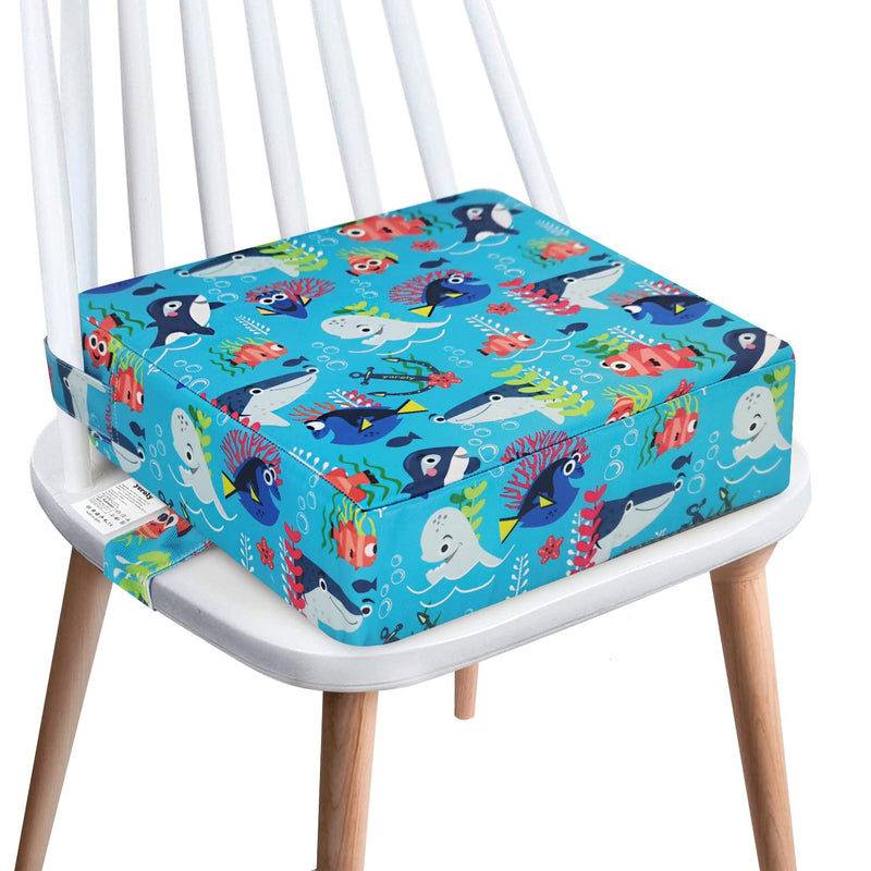 Toddler Booster Seat for Dining Table,4 Inches Washable Double Safer Straps Non-Slip Bottom Booster Seat for Kids, Portable Travel High Density Sponge Detachable Increasing Cushion for Child Blue-Ocean World - BeesActive Australia