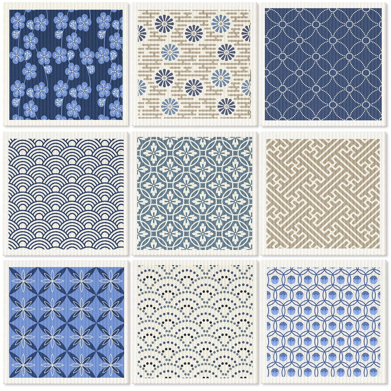 9 Pcs Swedish Kitchen Dishcloths Absorbent Swedish Dish Towels Blossoms Flower Soft Reusable Kitchen Towels Cleaning Sponge Cloth Quick Drying Kitchen Dish Rags (Japanese) Blue Japanese - BeesActive Australia