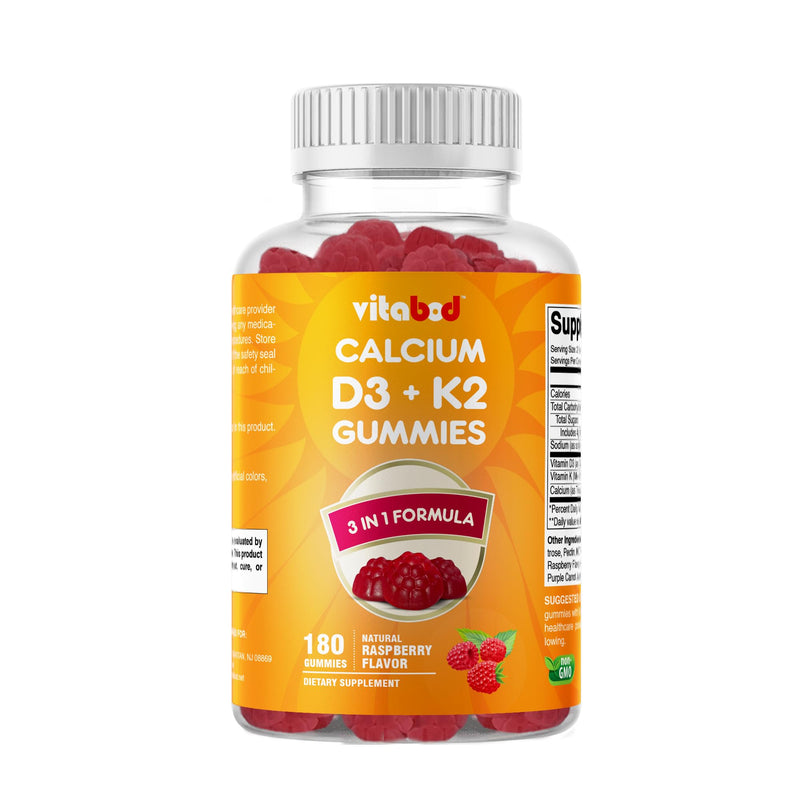 Vitabod Vitamin D3 + K2 Gummies – Bone & Heart Health Support – 180 Pectin-Based Vegan Gummies