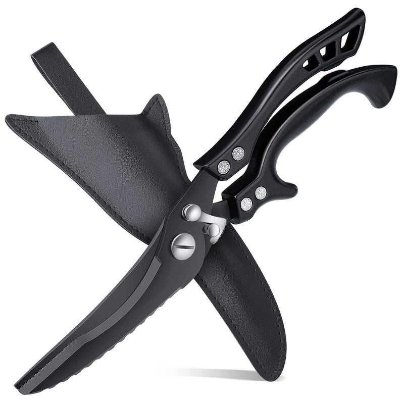 DRAGON RIOT Heavy Duty Poultry Shears Black with Serrated Edge - Kitchen Scissors for Chicken, Bone, Meat, Turkey, Fish, Vegetables Stainless Cooking Shears for Thanksgiving Christmas Day - BeesActive Australia