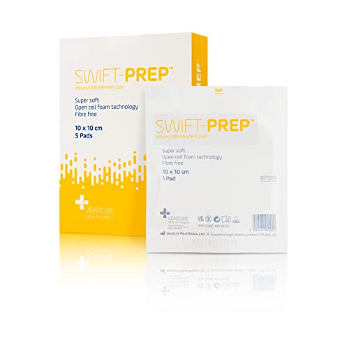 Swift-Prep Wound Debridement Pad - 10cm x 10cm - Pack of 5 - Super Soft - Fibre Free - Highly Absorbent - Non-Adhesive - Foam Dressing