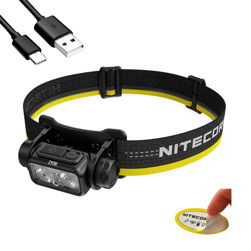 Nitecore NU43 Rechargeable Headlamp, 1400 lumens USB-C Bright Lightweight for Camping, Running, or Working, with Spotlight, Floodlight, Red Light, Including NitecoreS Sticker - BeesActive Australia