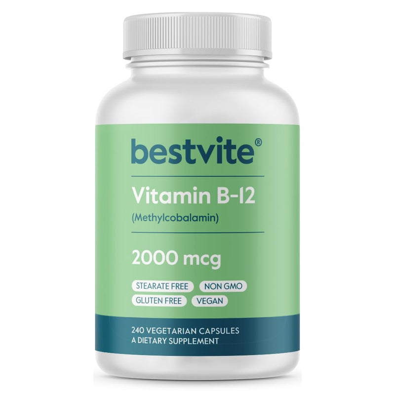 BESTVITE Vitamin B12 (Methylcobalamin) 2000mcg (240 Veg Caps) (Methyl B12) | No Stearates - Vegan - Non GMO - Gluten Free - Supports Energy Metabolism* - Vitamin B12 Supplement - Easy to Swallow Caps