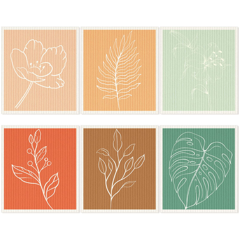 6 Pcs Swedish Kitchen Dishcloths Swedish Dishes Cloths for Kitchen Absorbent Sponge Cloths Kitchen Towels Reusable Cleaning Cloths Quick Drying for Home Kitchen Cleaning Dishcloths (Abstract Leaves) Abstract Leaves - BeesActive Australia