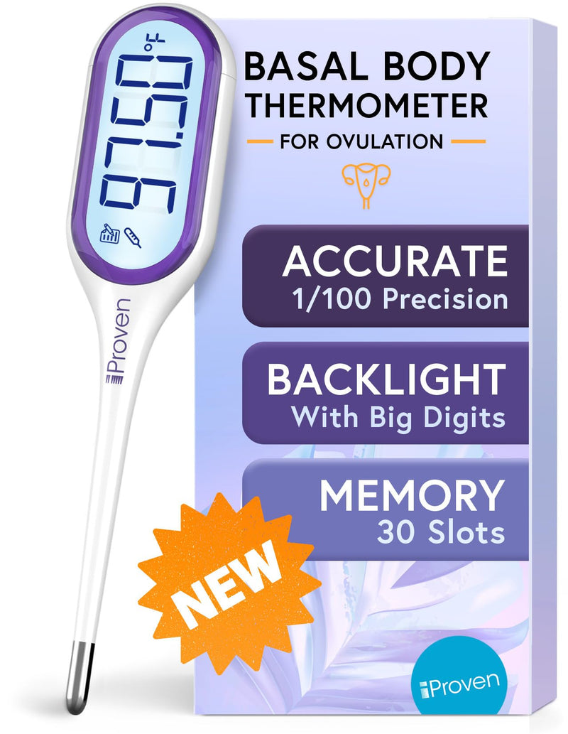 iProven Basal Body Thermometer with Backlight & Big Digits, 1/100 Degree High Precision, BBT for Ovulation Tracking, 30 Memory Recall, Accurate Fertility Temperature Tracker B: Backlight