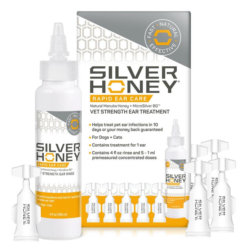Absorbine Silver Honey Rapid Ear Care Vet Strength Ear Cleaner + Infection Treatment, 10-Day Regimen for 1 Ear, Safe for Dogs & Cats, Medical Grade Manuka Honey & MicroSilver BG - BeesActive Australia