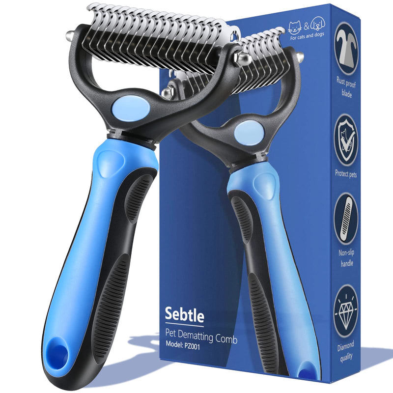 Dog Brush for Shedding, Sebtle Double Sided Undercoat Rake Comb for Dogs and Cats, Pet Grooming Brush for Small, Medium Dogs and Cats,Furminator Tool Remove 98% Mats, Tangles Blue - BeesActive Australia