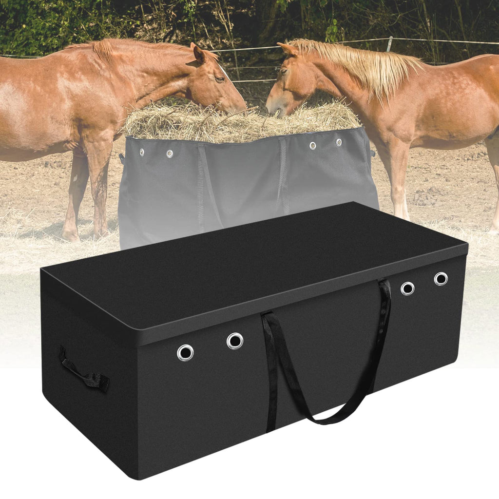 Tudomro Hay Bale Storage Bag Extra Large Horse Hay Bag Hay Bale Bag Black Heavy Duty Hay Bags for Horse Goats Hay Storage Container for Horse Feeding Supplies Feed Trailer, 44.4" x 22.8" x 18.7''