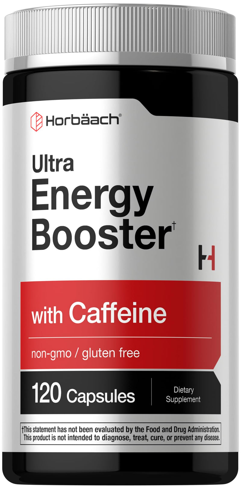 Horbäach Energy Supplement | 120 Capsules | with Caffeine, Ginseng & Vitamin B12 | Daily Energy Booster Pills | Non-GMO, Gluten Free