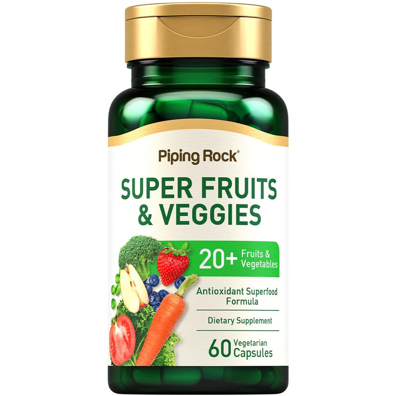 Piping Rock Fruits and Veggies Supplement | 60 Capsules | Superfood Vitamins | with Antioxidant Formula and Prebiotic Blend | Vegan, Non-GMO, Gluten Free 60 Count (Pack of 1)