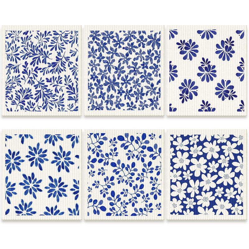 6 Pcs Swedish Kitchen Dishcloths Swedish Dishes Cloths for Kitchen Absorbent Sponge Cloths Kitchen Towels Reusable Cleaning Cloths Quick Drying for Home Kitchen Cleaning Dishcloths (Blue Leaves) Blue Leaves - BeesActive Australia